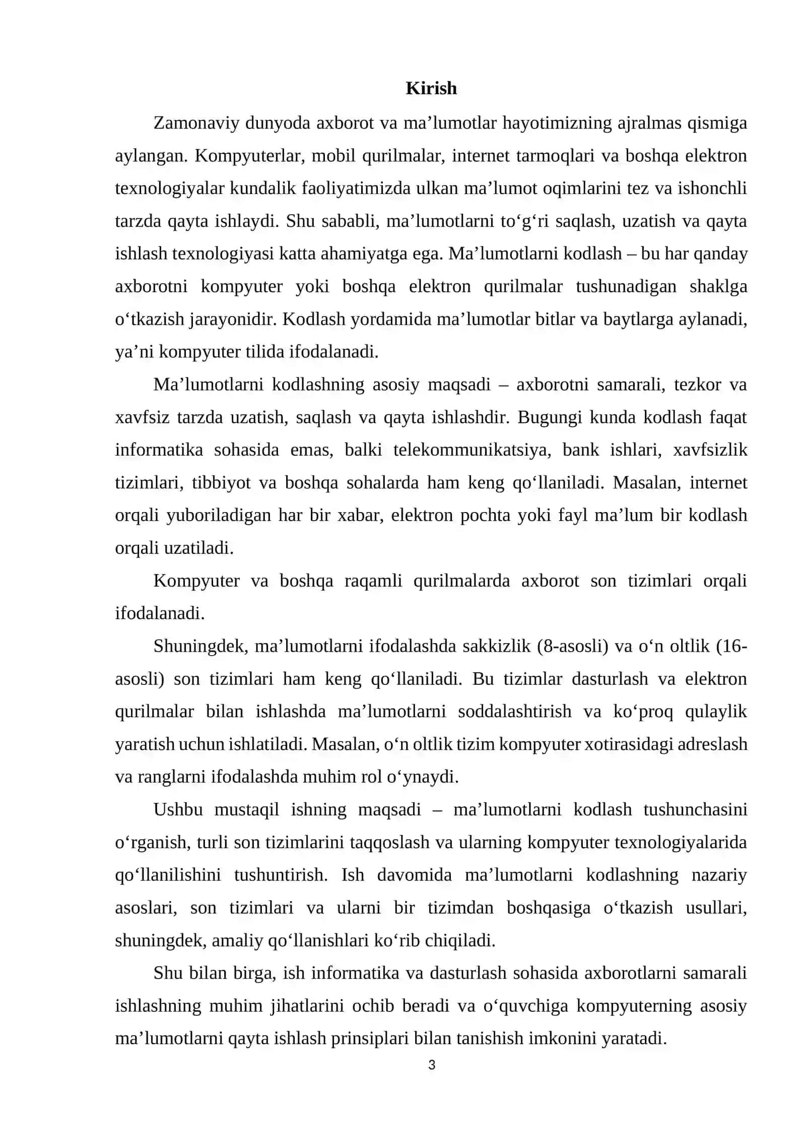 Ma’lumotlarni Kodlash va Son Tizimlari 3
