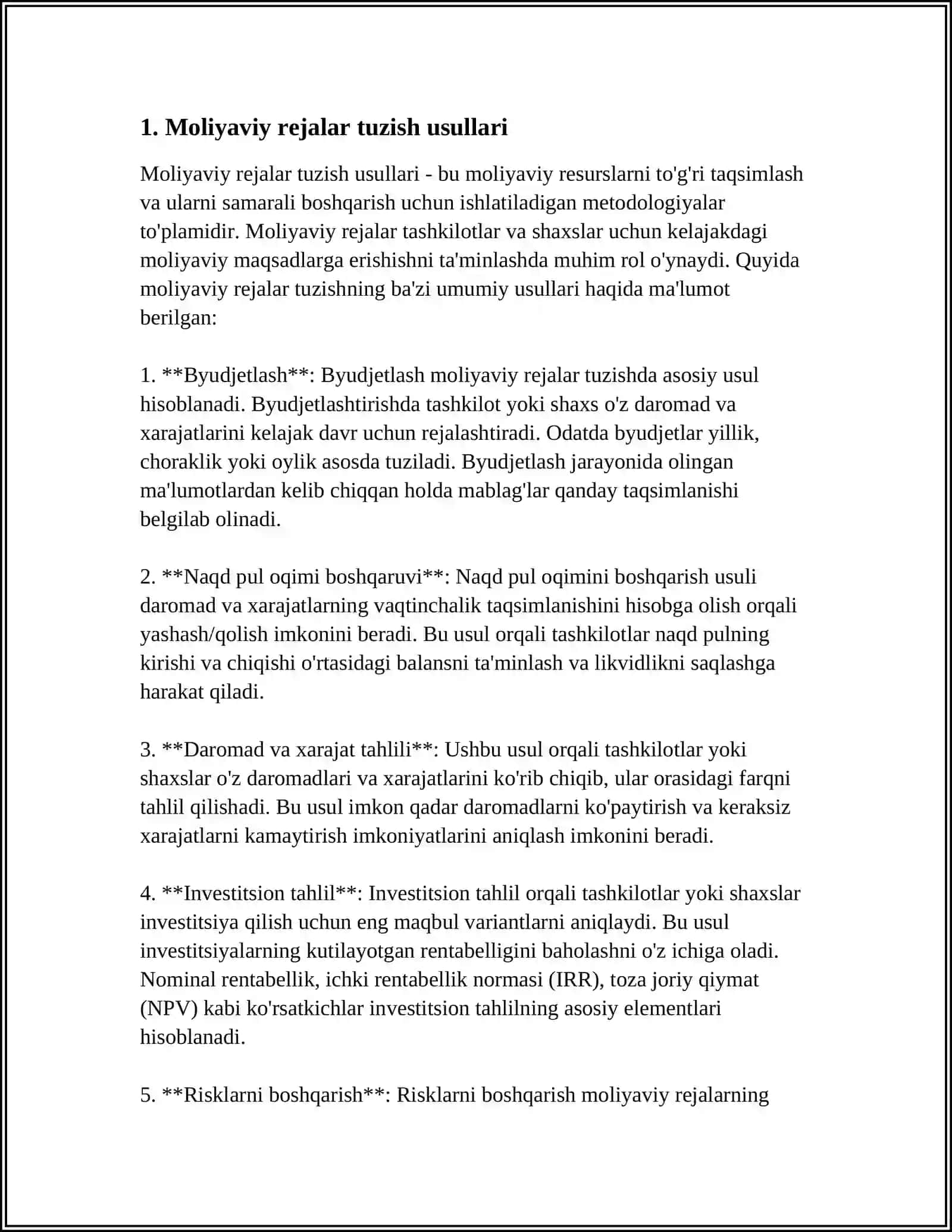 Mavzu: MOLIYAVIY REJALASHTIRISH VA TARTIBGA SOLISH 3