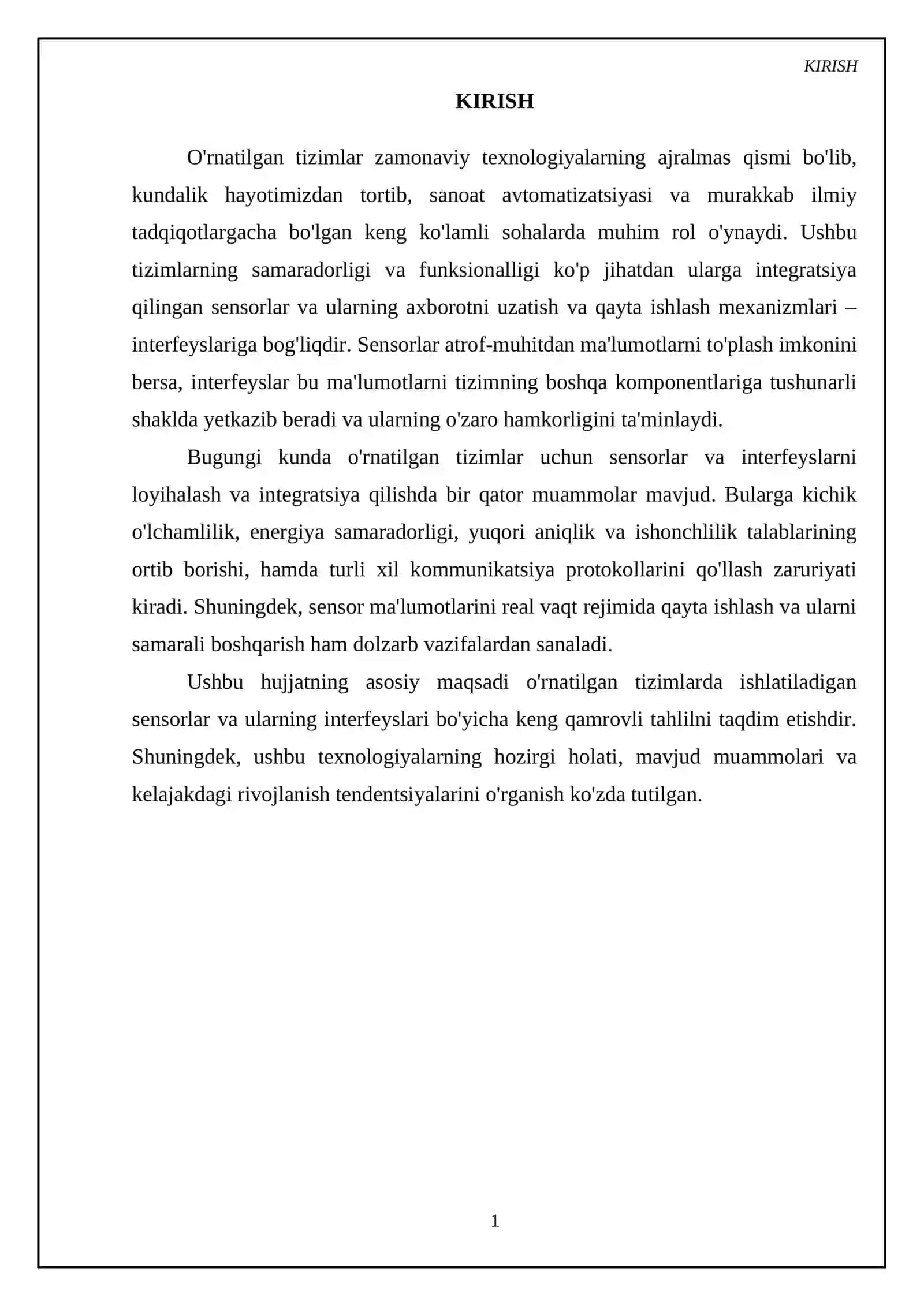 O’rnatilgan tizimlarda sensorlar va ularning interfeyslari 3