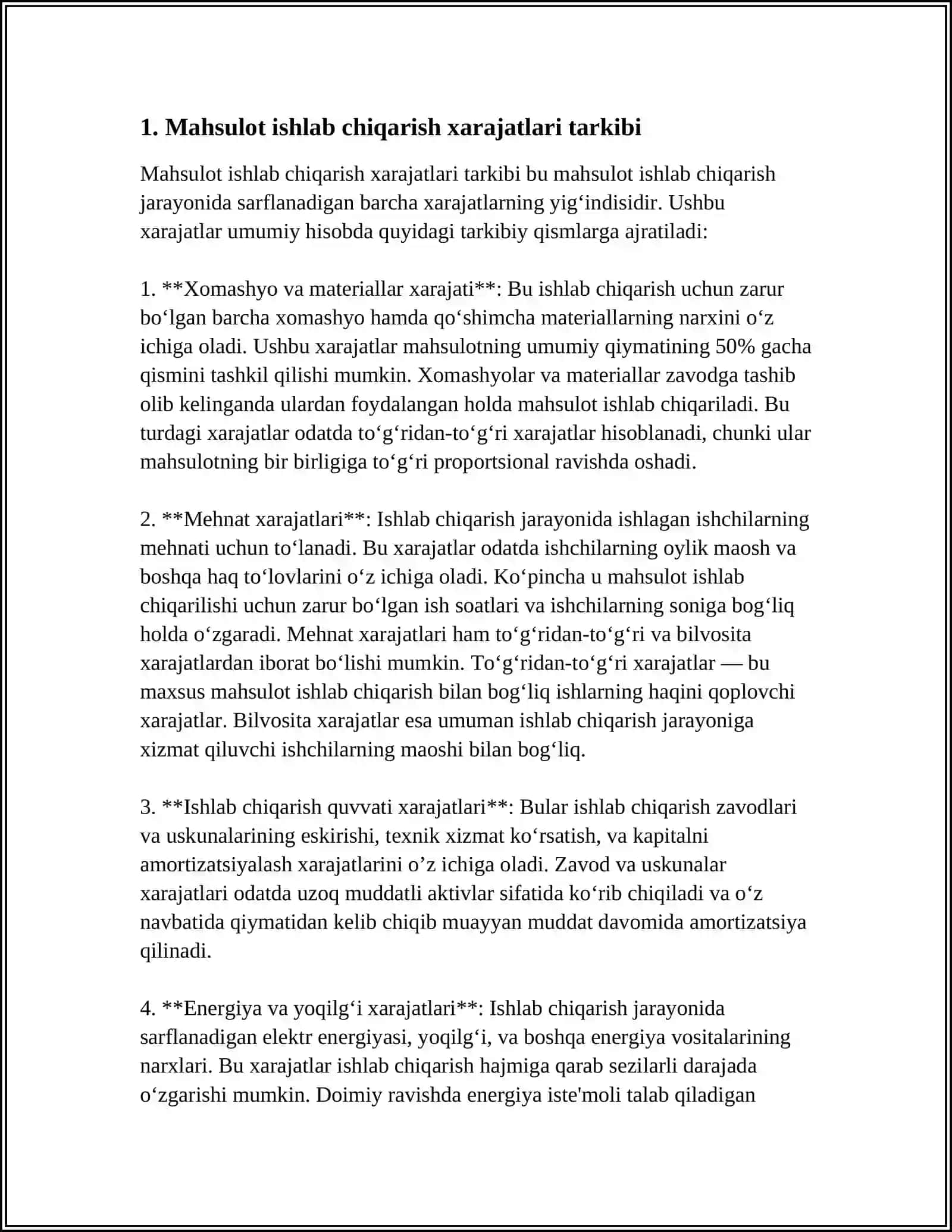 MAHSULOTNI ISHLAB CHIQARISH VA SOTISH XARAJATLARI TARKIBI HAMDA MOLIYAVIY NATIJALARNI SHAKLLANTIRISH TOʻGʻRISIDAGI NIZOM MOHIYATI 3