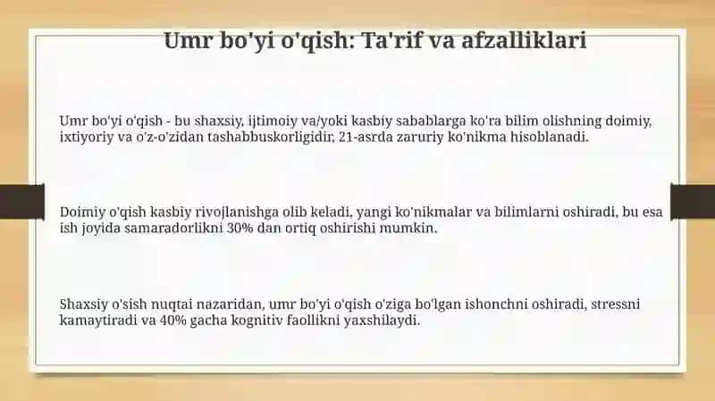 Umr bo'yi o'qishning mohiyati va afzalliklari 3