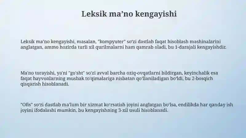 Leksik maʼno kengayishi va torayishi 3