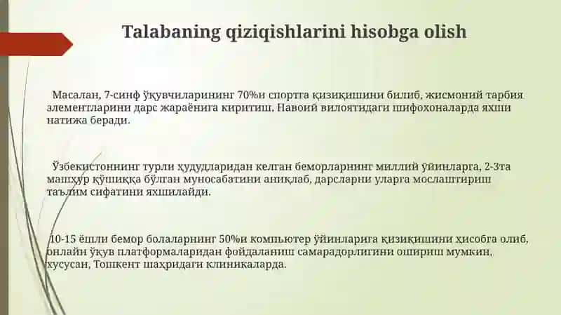 Uzoq davolanuvchi maktab oʻquvchilarini samarali taʼlim olish 3