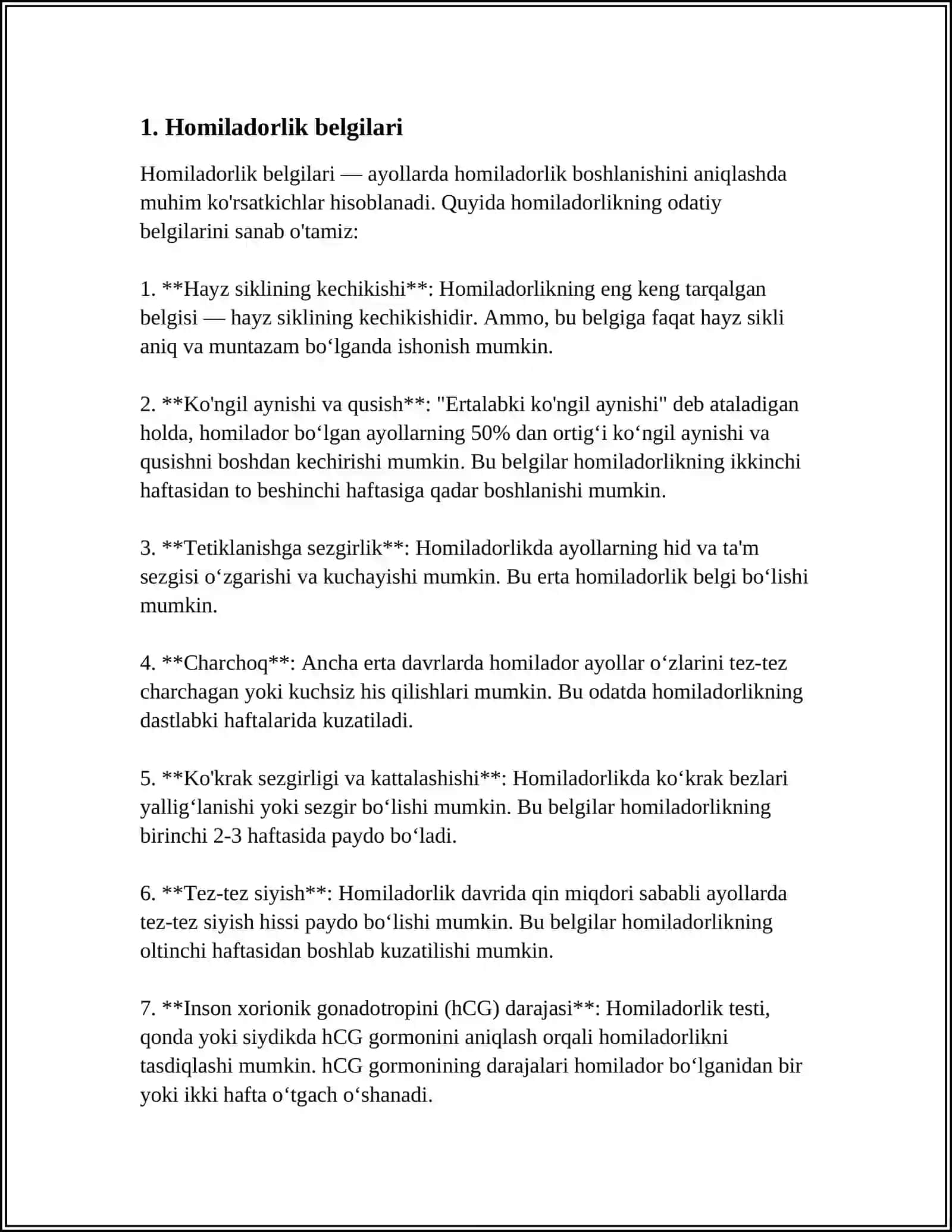 Homiladorlik belgilari 3