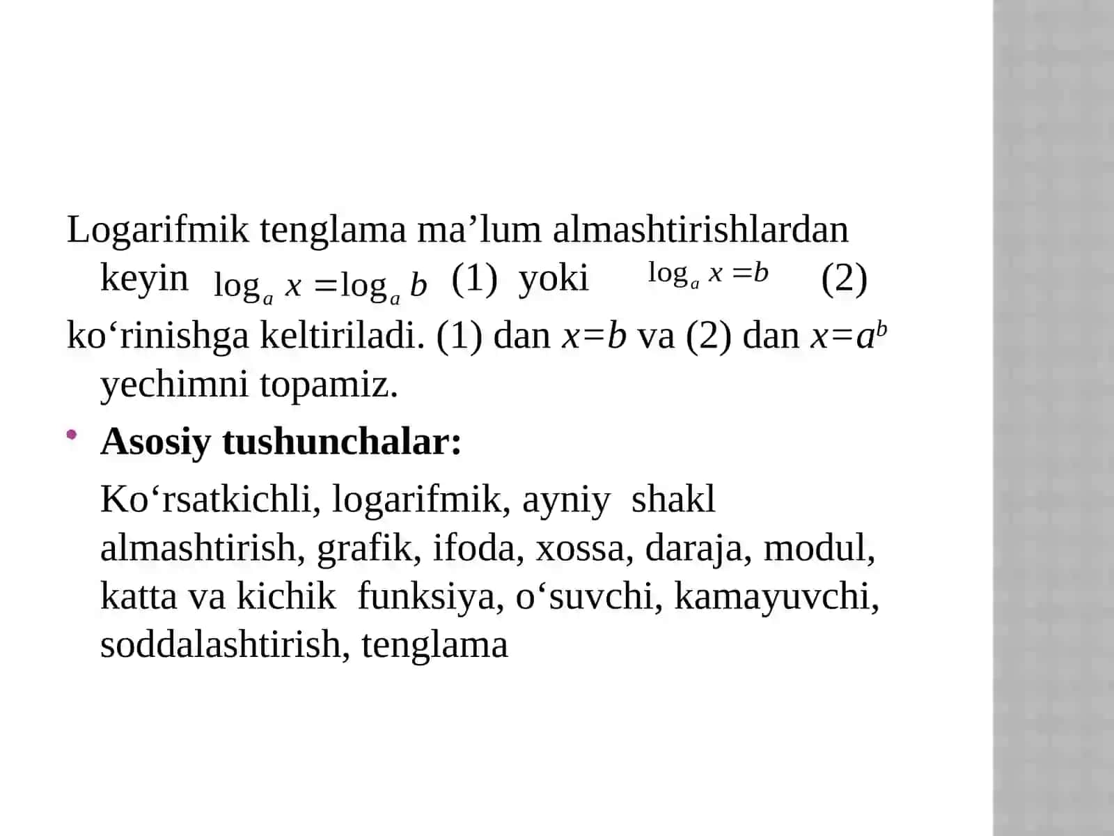Sodda logarifmik tenglamalarniyechish 3