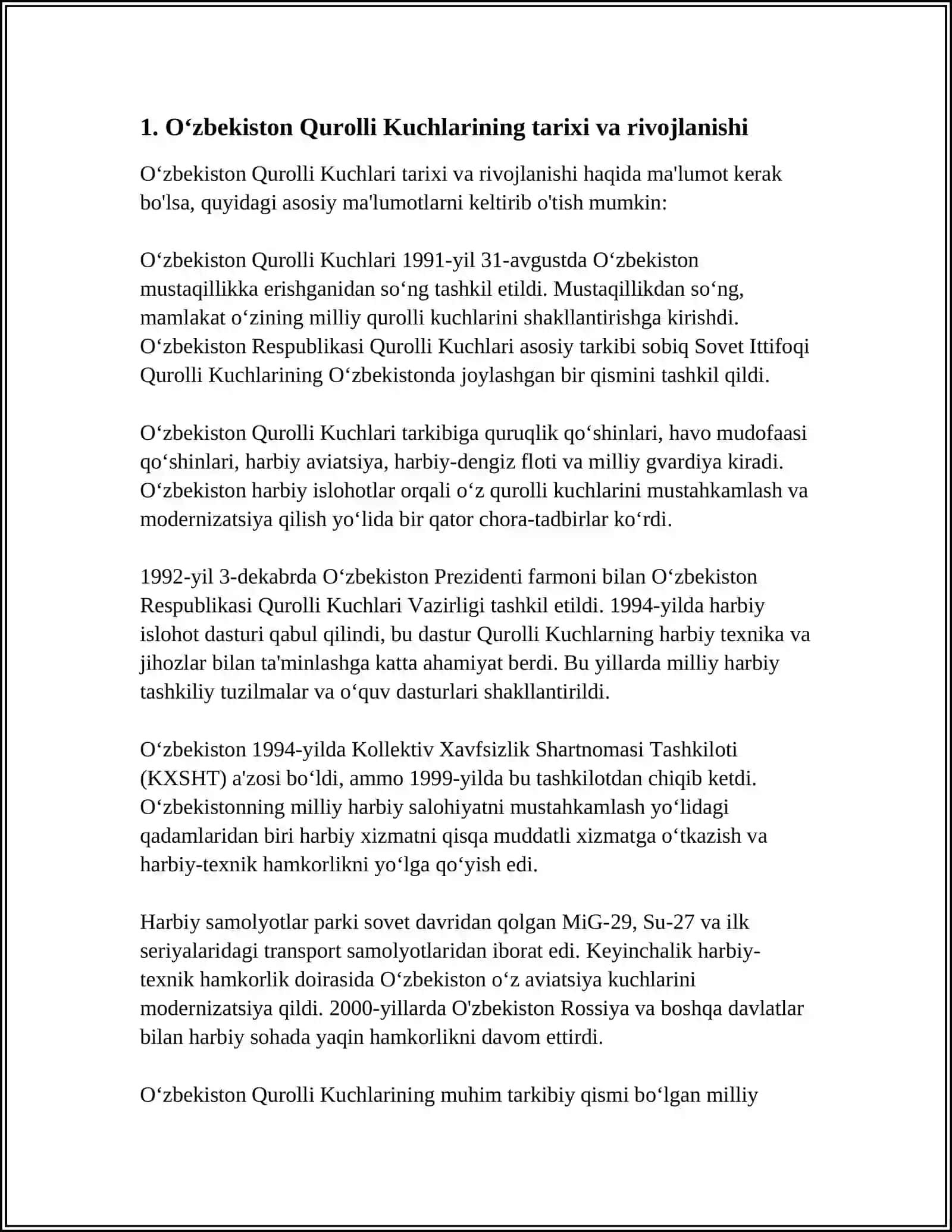 O‘zbekiston Qurolli Kuchlari tarixi va rivojlanishi 3