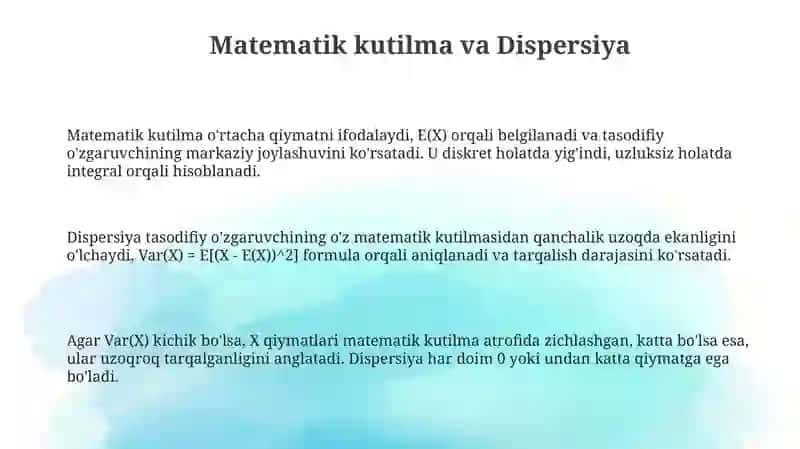 Tasodifiy miqdorlarning sonli xarakteristikalari 3