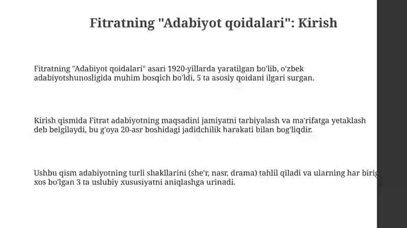 Fitratning "Adabiyot qoidalari" asari 3
