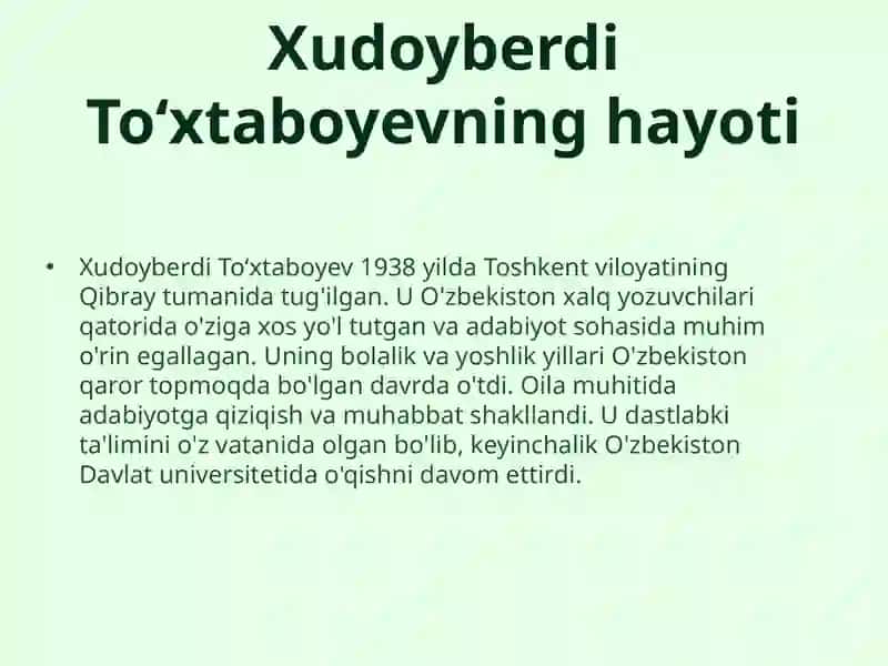 Xudoyberdi Toʻxtaboyev hayoti va ijodi 3