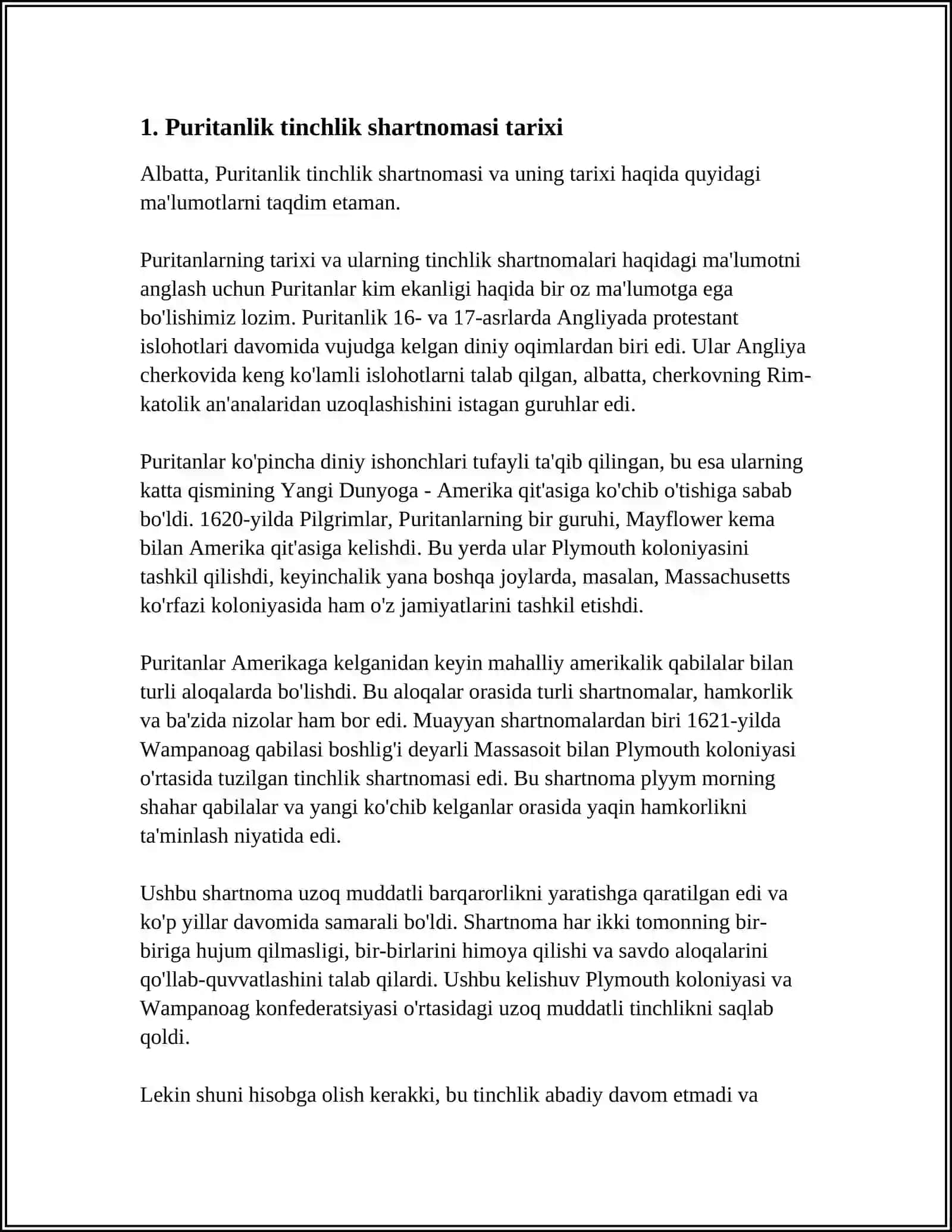 PURITANLIK TINCHLIK SHARTNOMASI 3