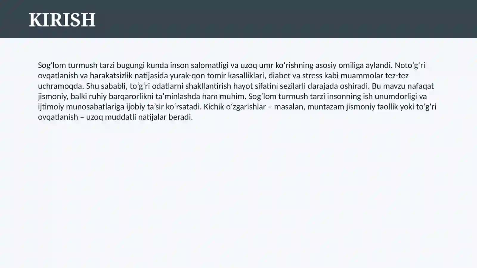 SOG’LOM TURMUSH TARZI 3