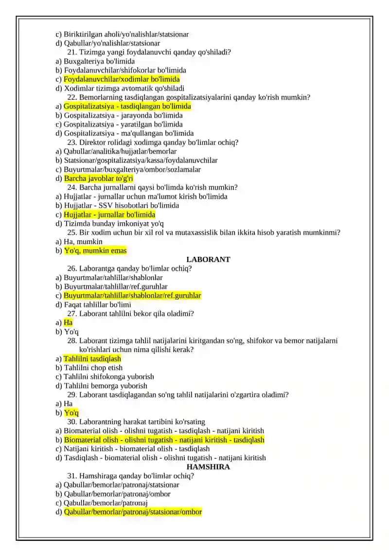 Birlamchi bo'g'in MENEJER argost test 100 % 3