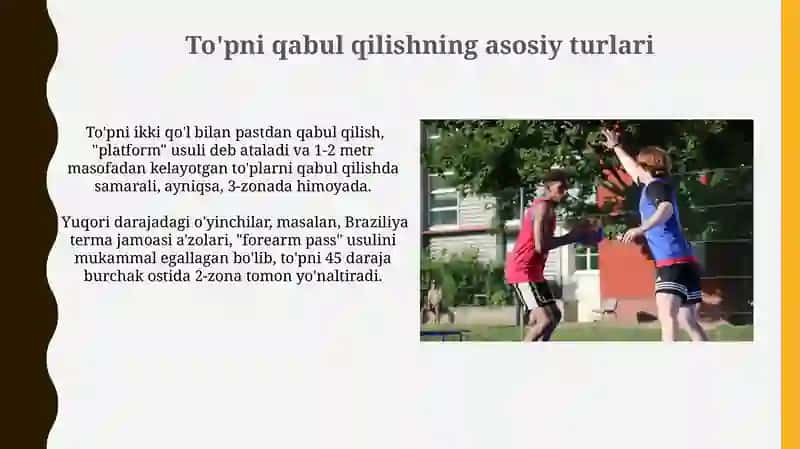 Voleybolda to‘pni uzatish va qabul qilish texnikasi 3