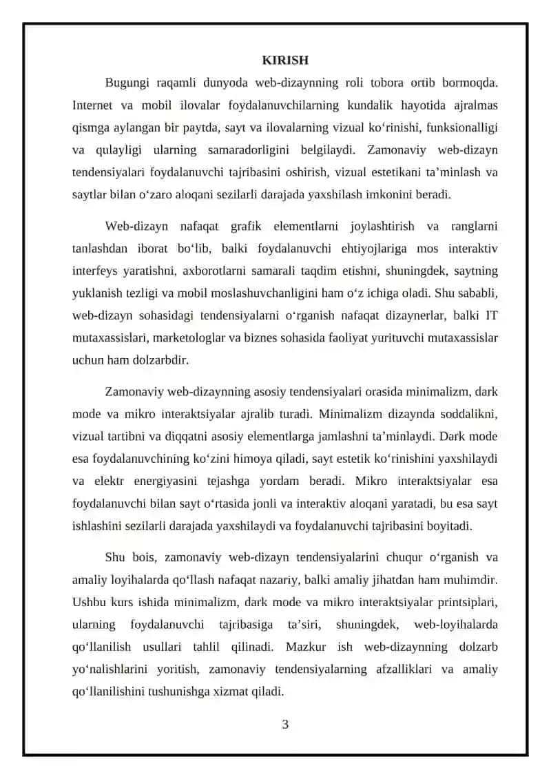 "ZAMONAVIY WEB-DIZAYN TENDENSIYALARI: MINIMALIZM,DARK MODE, MIKRO INTERAKTSIYALAR" 3