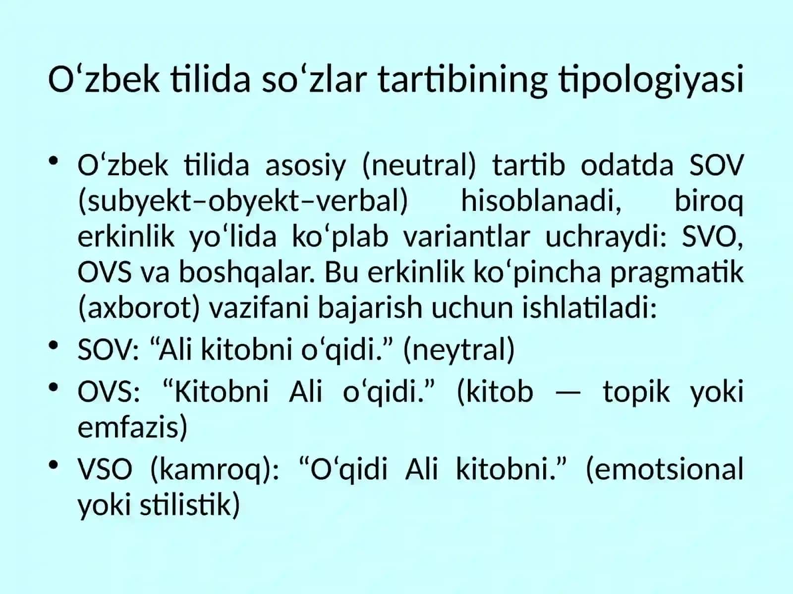 Gapda so`zlar tartibi. Aktual bo`linish 3