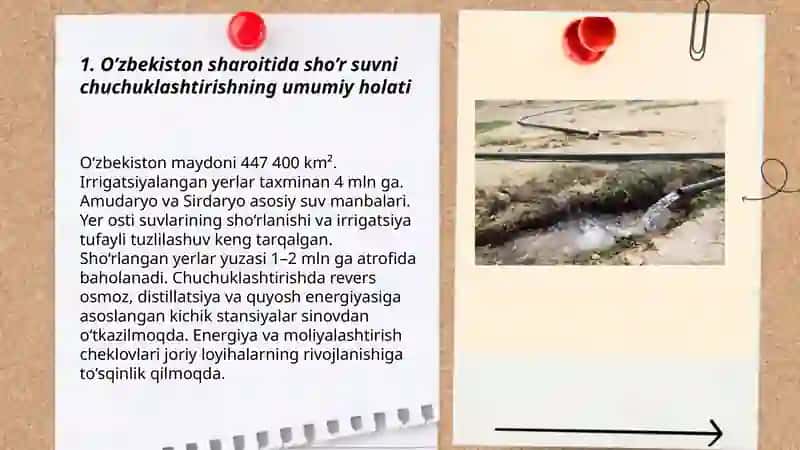 O’zbekiston sharoiti sho’r suvni chuchuklashtirish 3