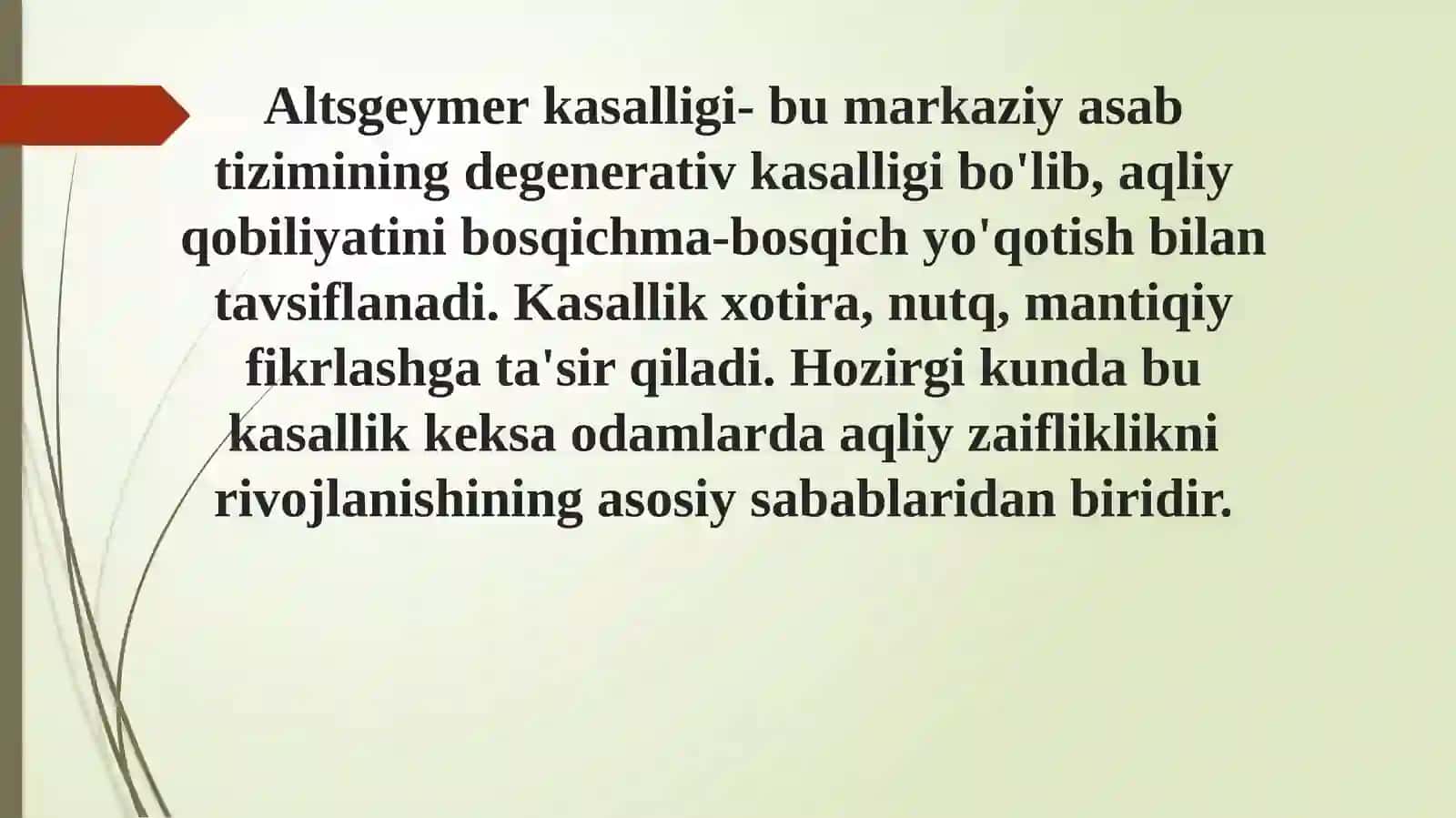 NEYRODEGENERATIV KASALLIKLAR: ALTSGEYMER KASALLIGI 3