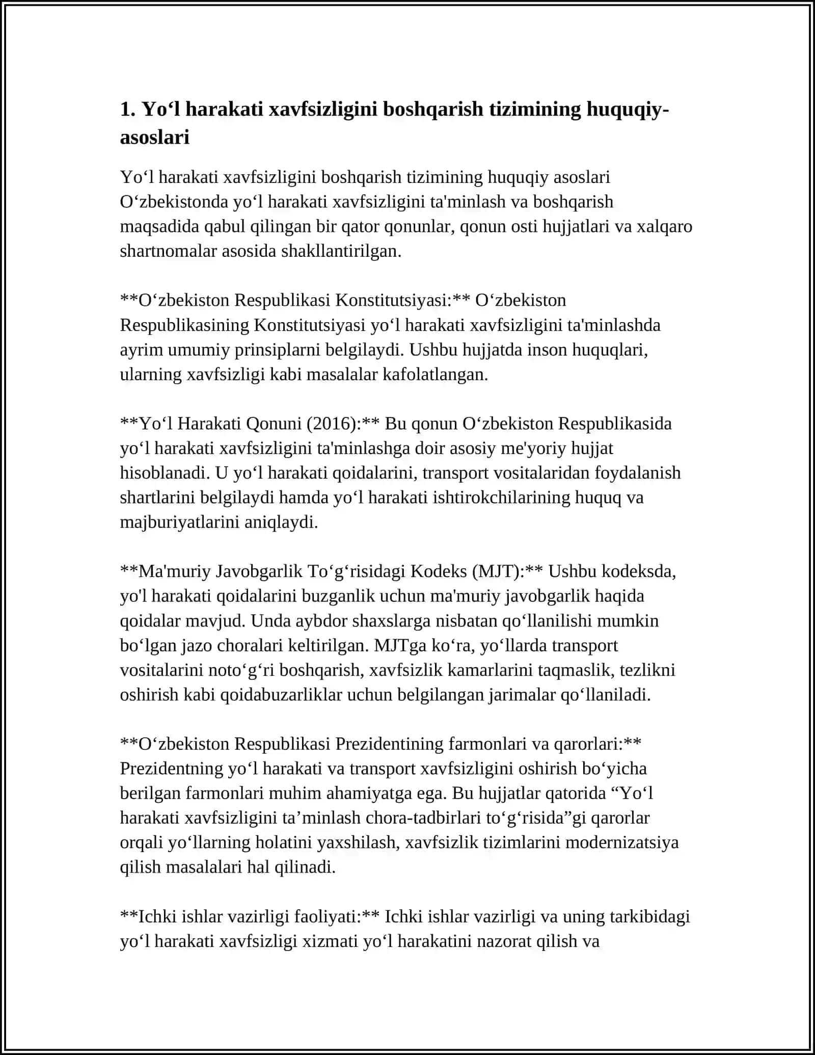 YO‘L HARAKATI XAVFSIZLIGINI BOSHQARISHNING TASHKILIY MEXANIZMLARI.AVTOMOTOTRANSPORT VOSITALARINI QAYTA JIHOZLASH TARTIBI 3
