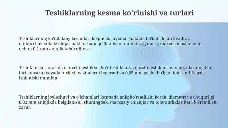 Teshiklarning kesma ko'rinishi va turlari 3