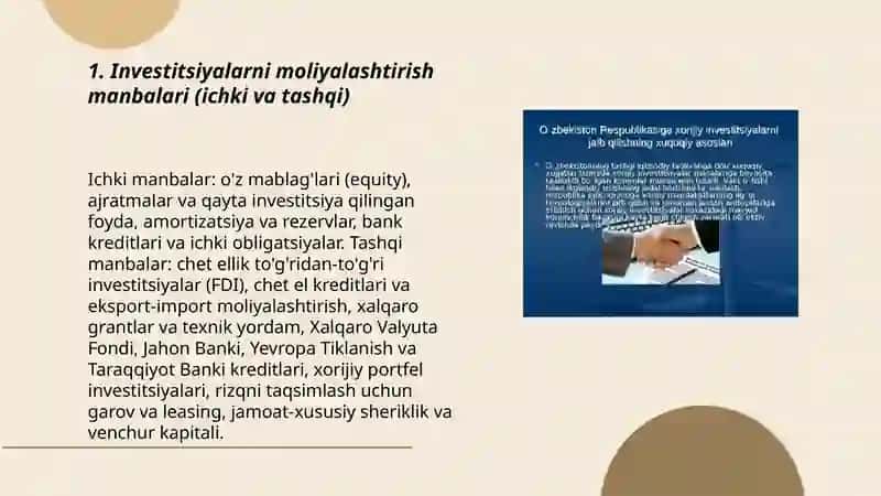 Investitsiyalarni moliyalashtirishda moliya 3