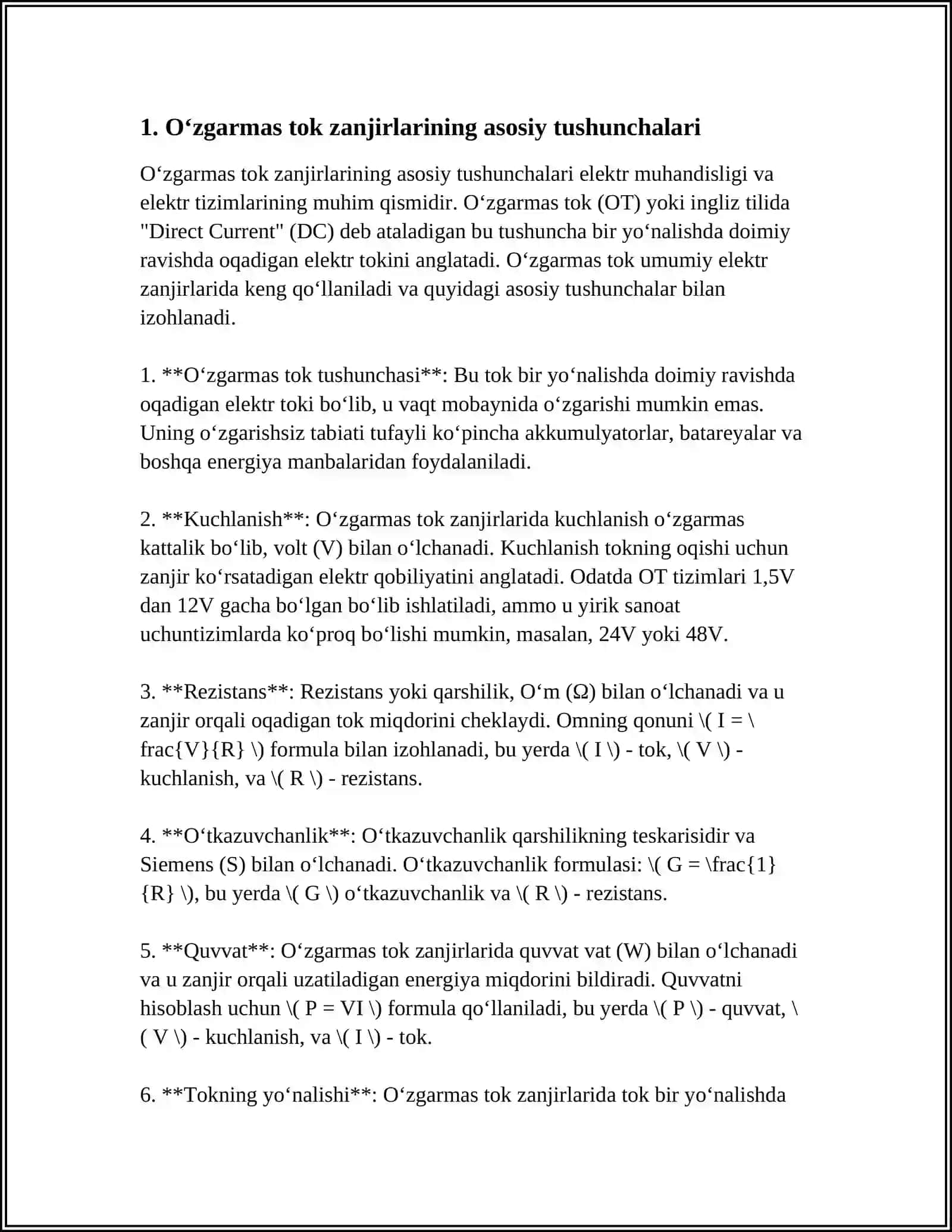 MUSTAQIL ISH Mavzu: OʻZGARMAS TOK ZANJIRI 3