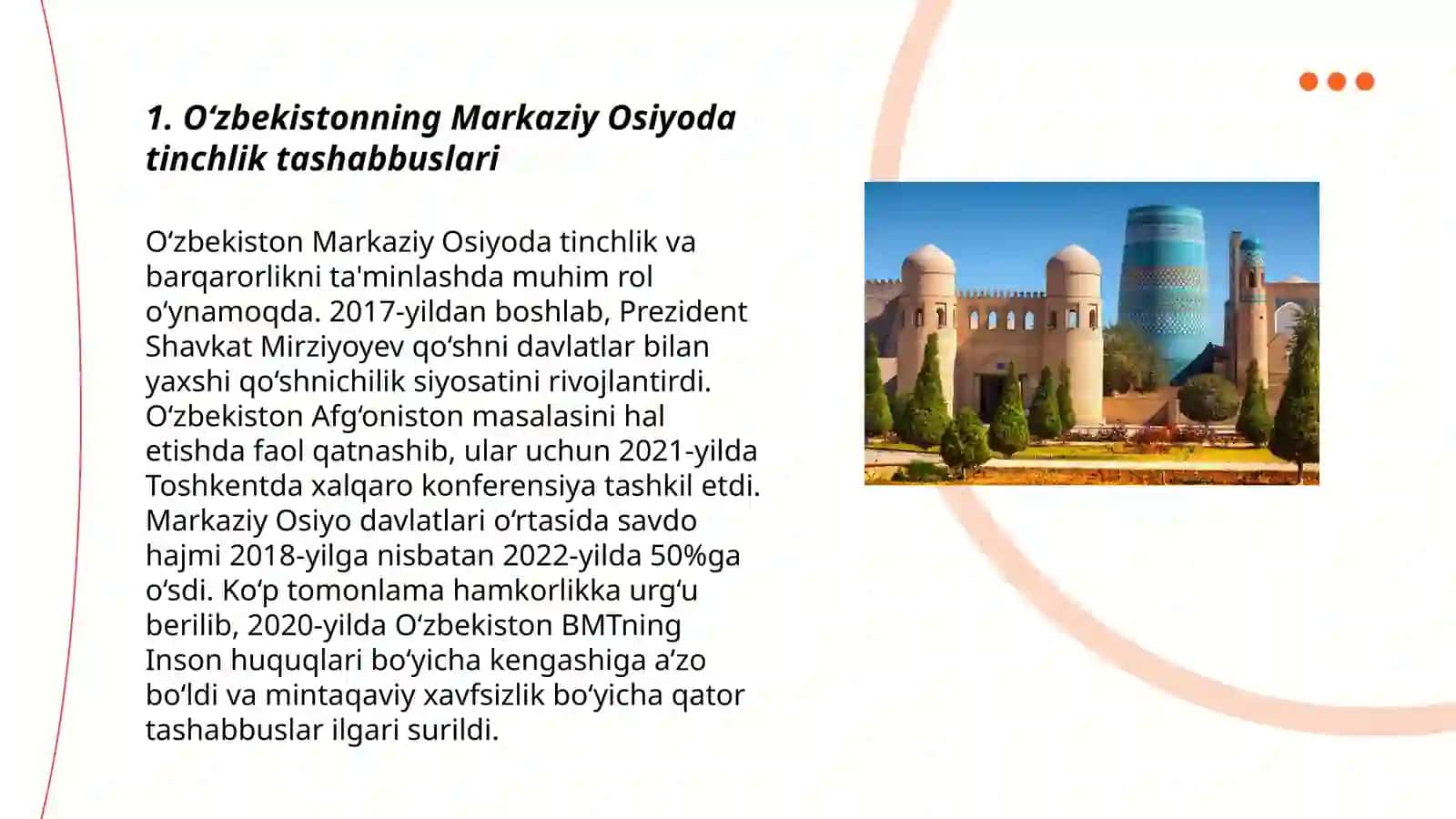 O‘zbekistonning Markaziy Osiyoda tinchlik tashabbuslari 3
