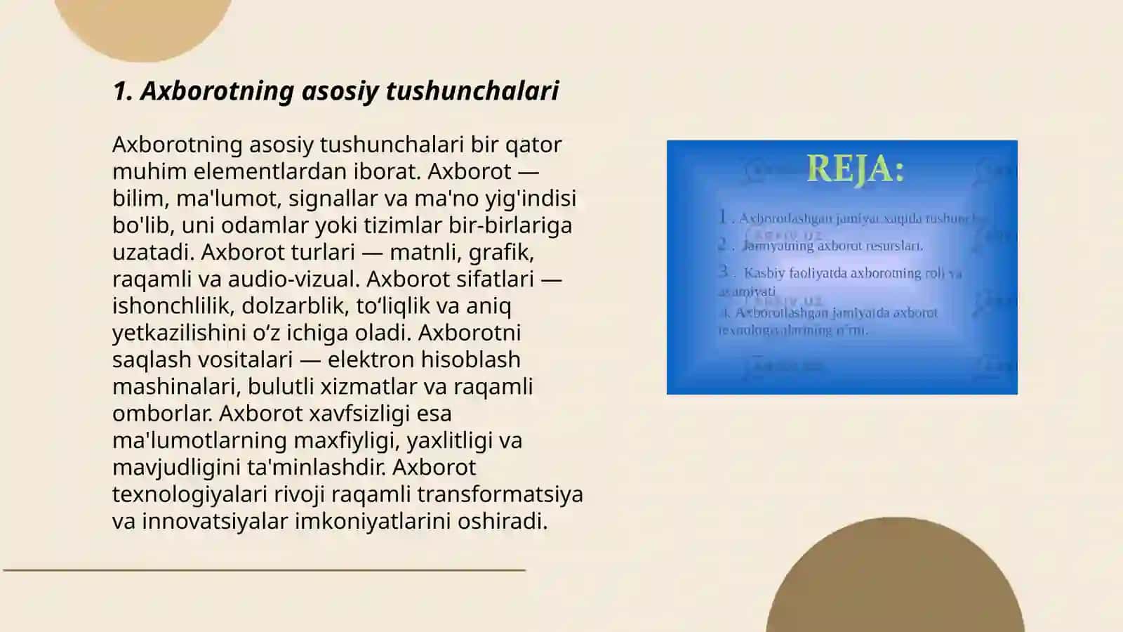 Axborot turlari. Axborot haqida tushuncha 3