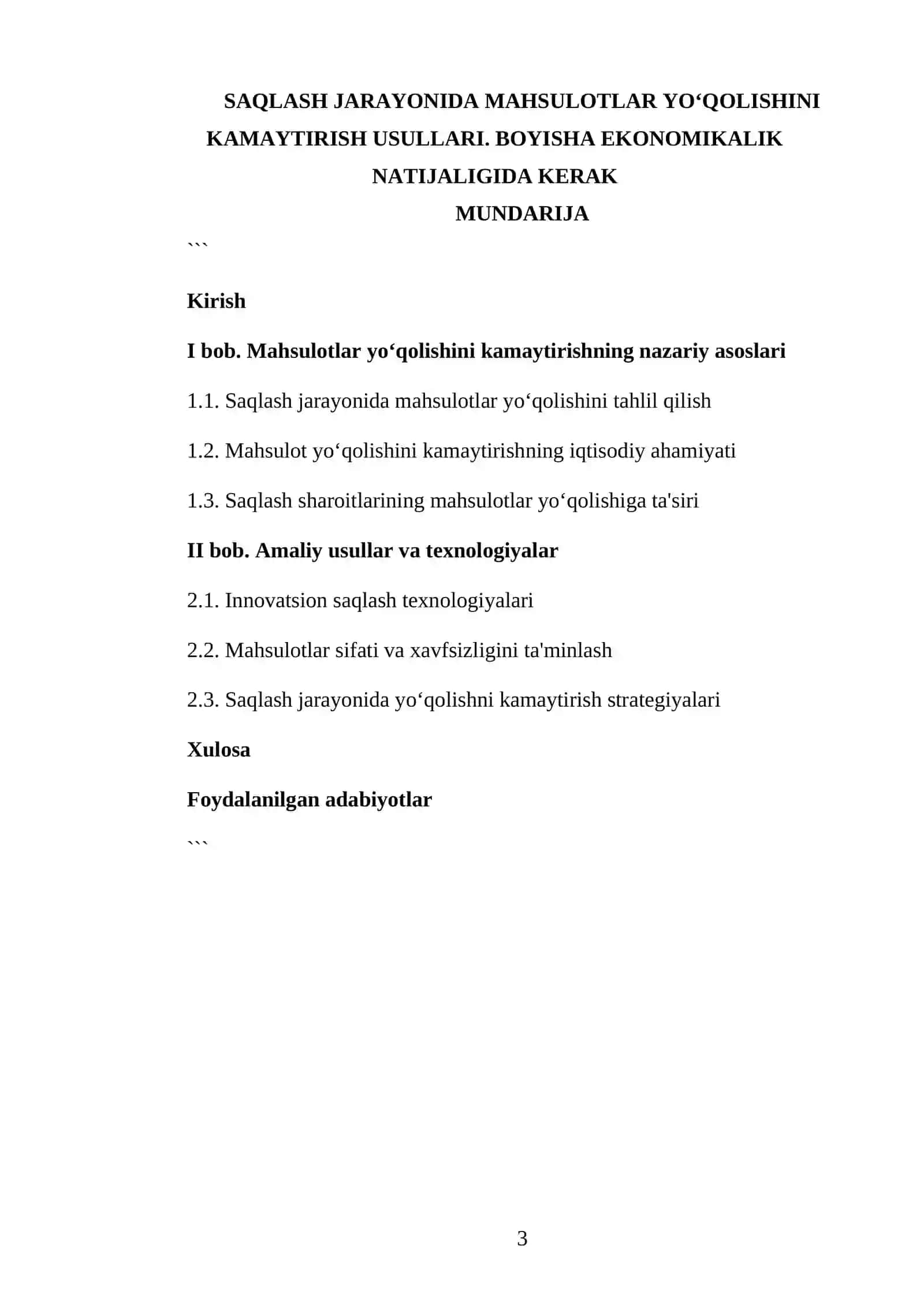 SAQLASH JARAYONIDA MAHSULOTLAR YO‘QOLISHINI KAMAYTIRISH USULLARI 3