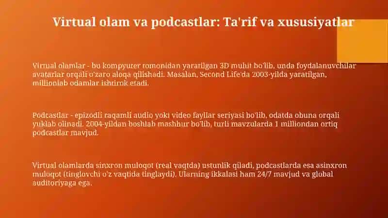 Virtual olam va Podcastlar: Ta'rif va xususiyatlar 3