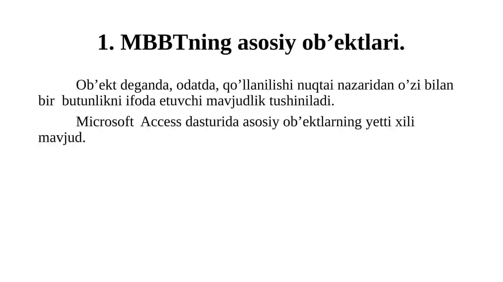 MBBTning asosiy ob’ektlari 3