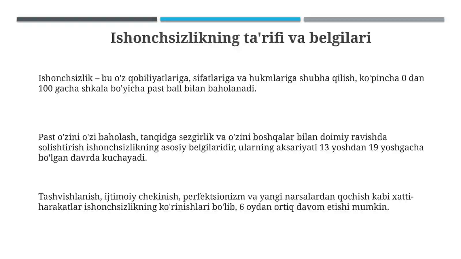O'smirlik davrida o'ziga ishonch muammolari 3