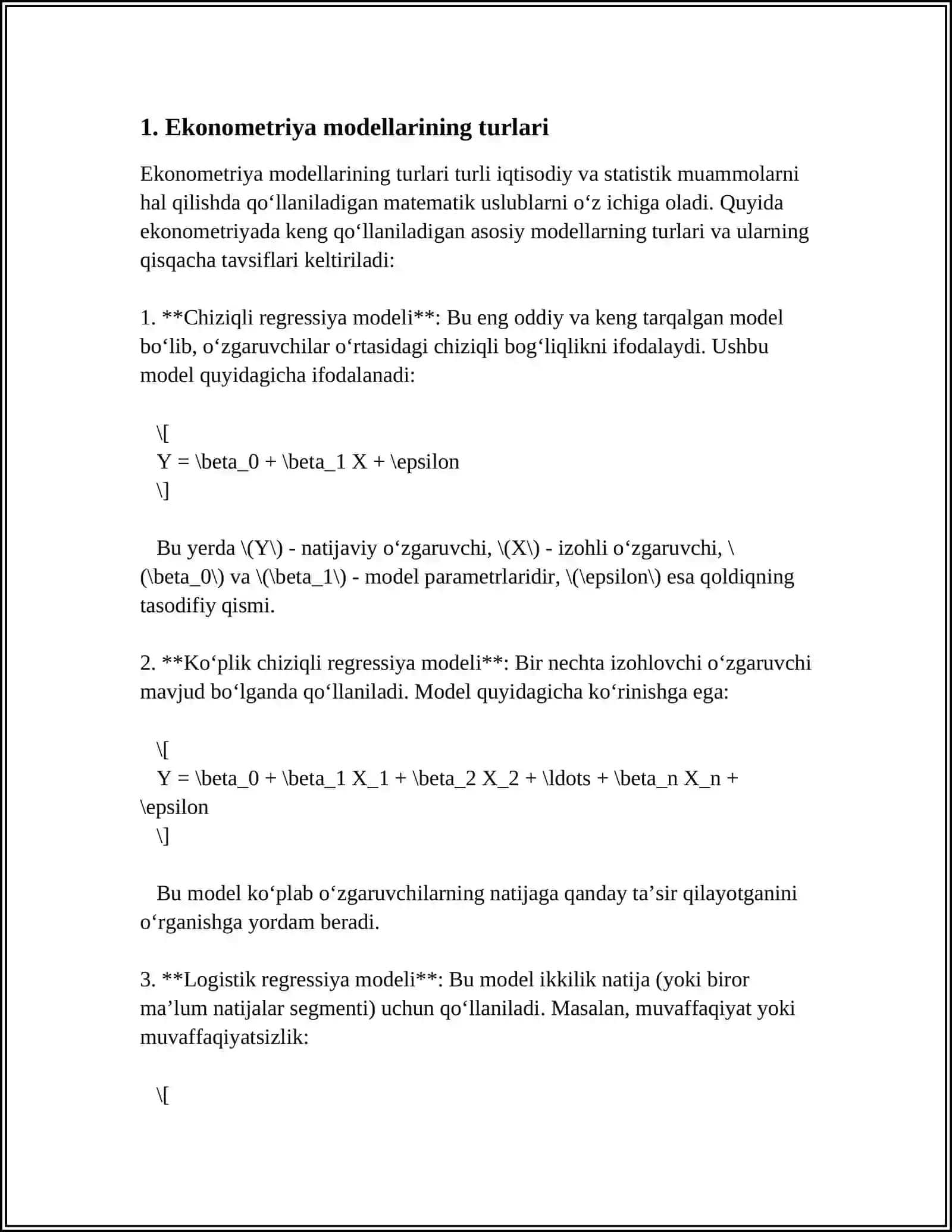 EKONOMETRIK MODELLARNING SIFATINI UMUMIY BAXOLASH 3