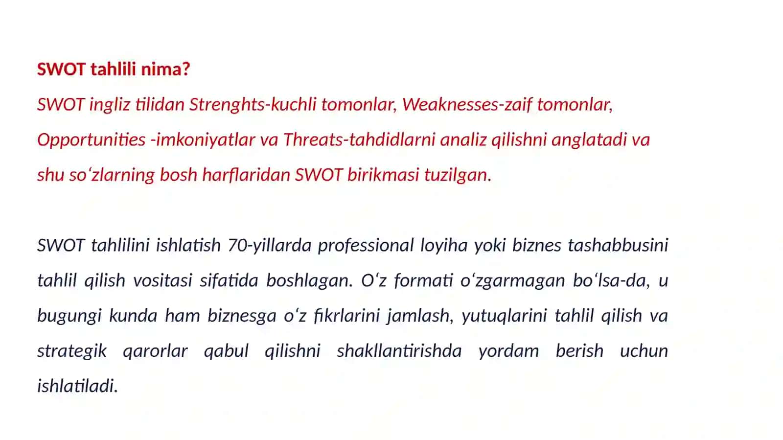 Menejmentda SWOT tahlili 3
