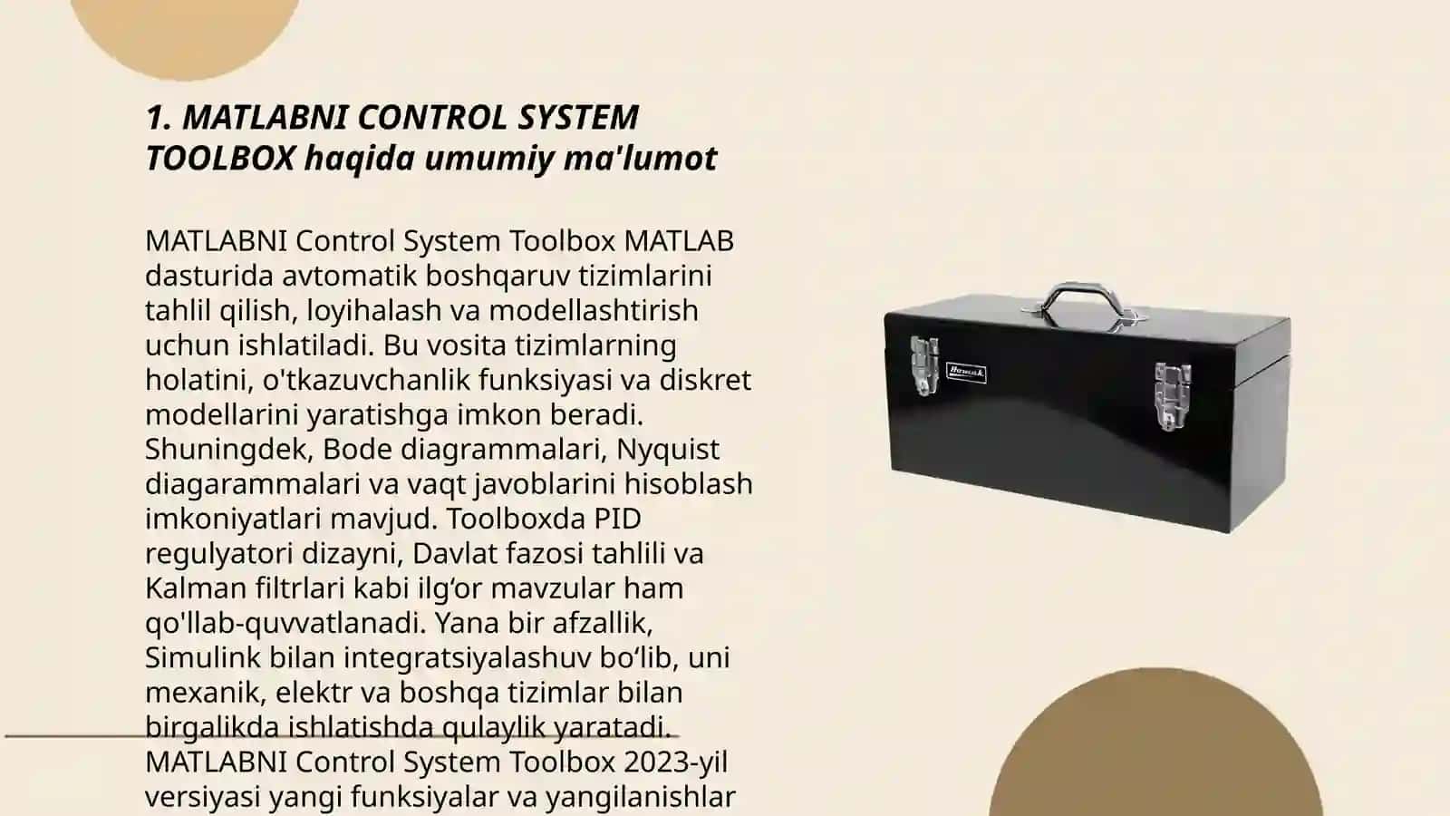 MATLABNI CONTROL SYSTEM TOOLBOX paketim yordamchi protseduralari 3