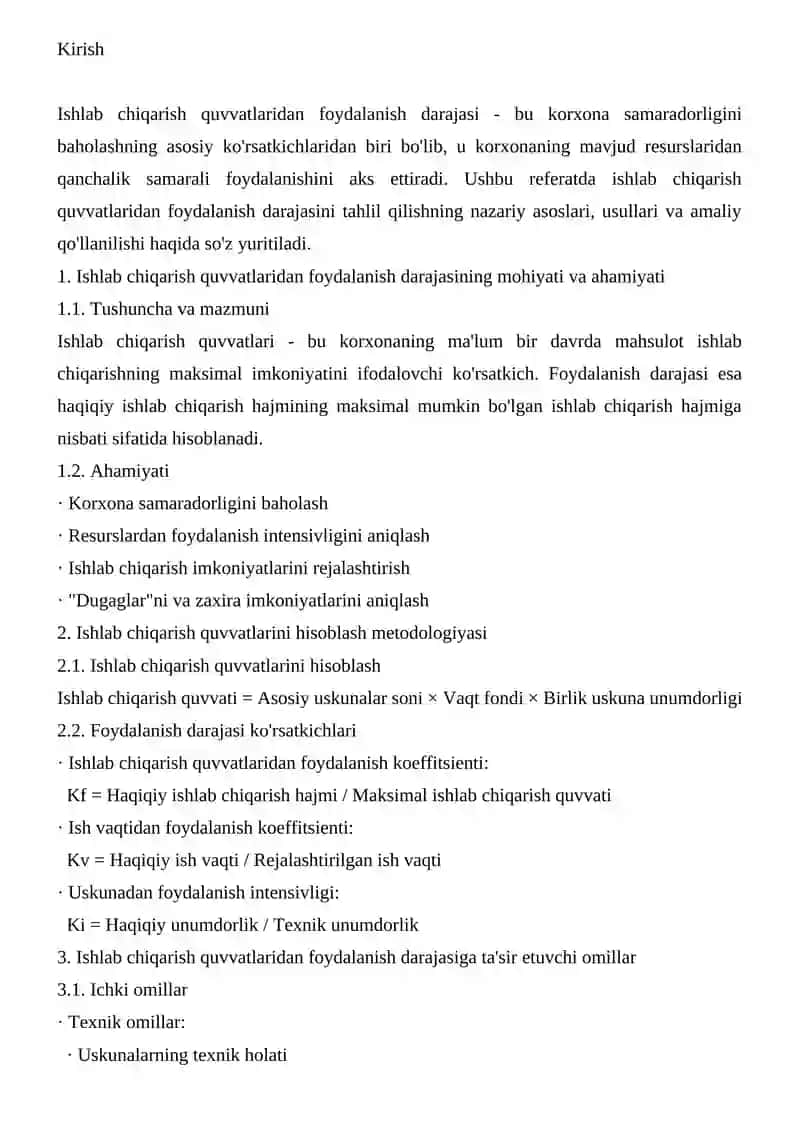 Ishlab chiqarish quvvatlari tahlili 3