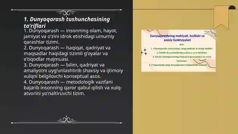Dunyoqarash tushunchasini tavsiflang 3