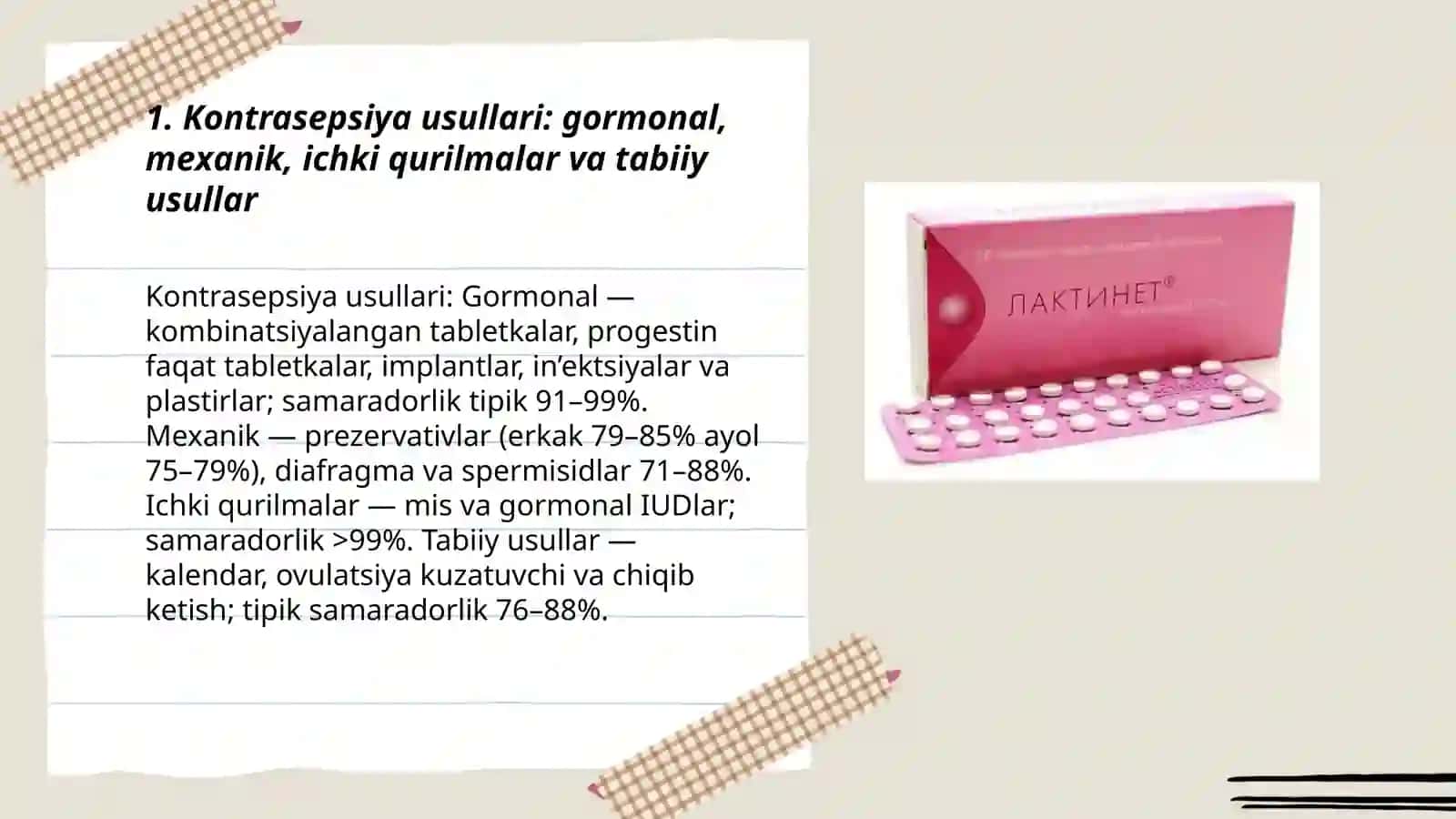 Kontrosepsiya vositalari. Probiotiklar va prebiotiklar 3