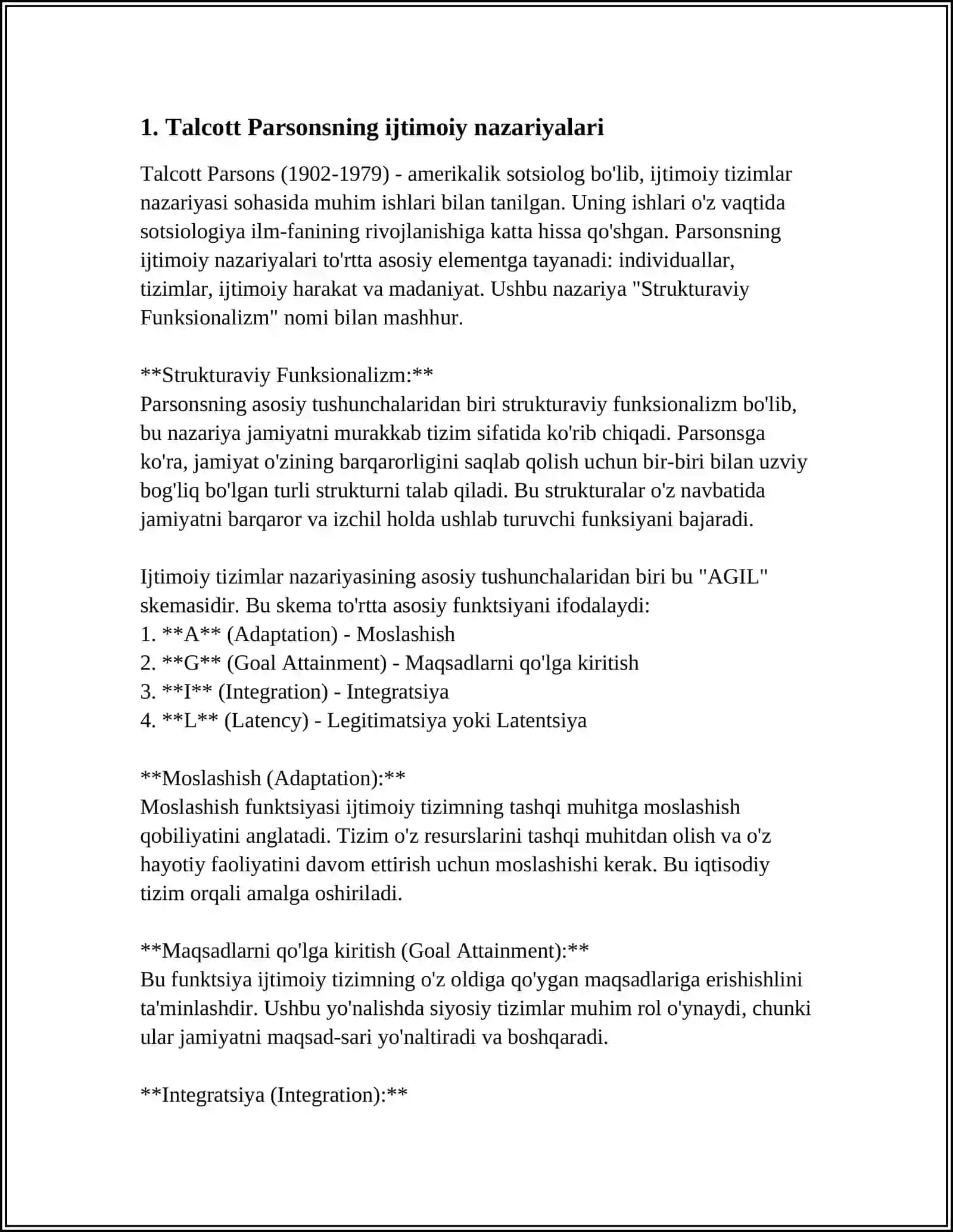 TALCOT PARSONSNING AGIL SISTEMASI 3