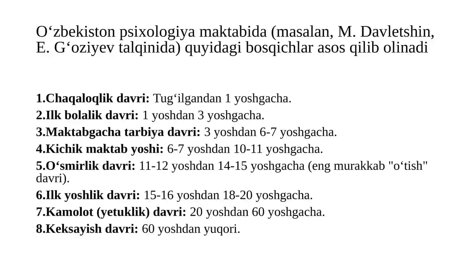 Shaxs rivojlanishini davrlashtirish 3