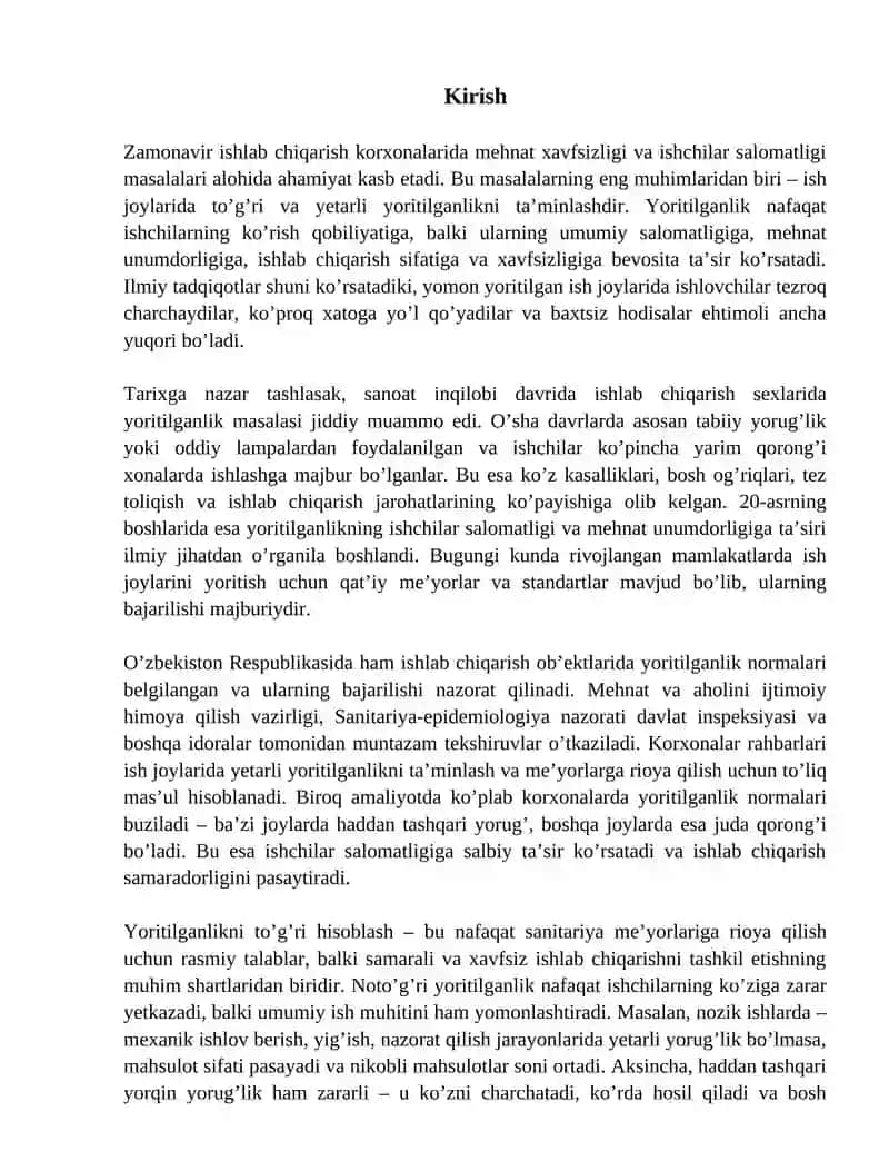 Ishlab chiqarishdagi yoritilganlikni hisoblash 3