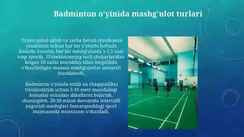 Badminton o'yinida mashg'ulot turlari 3