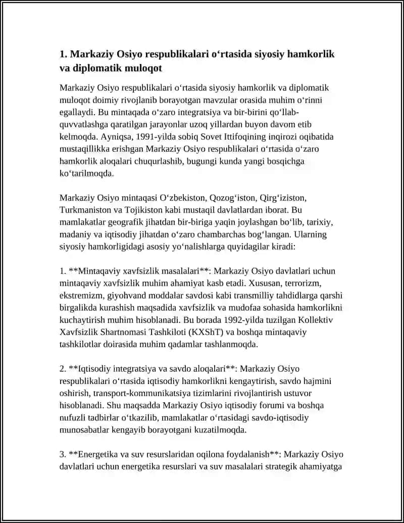 MARKAZIY OSIYO RESPUBLIKALARI OʻRTASIDA QARDOSHLARCHA HAMKORLIK ALOQALARI 3