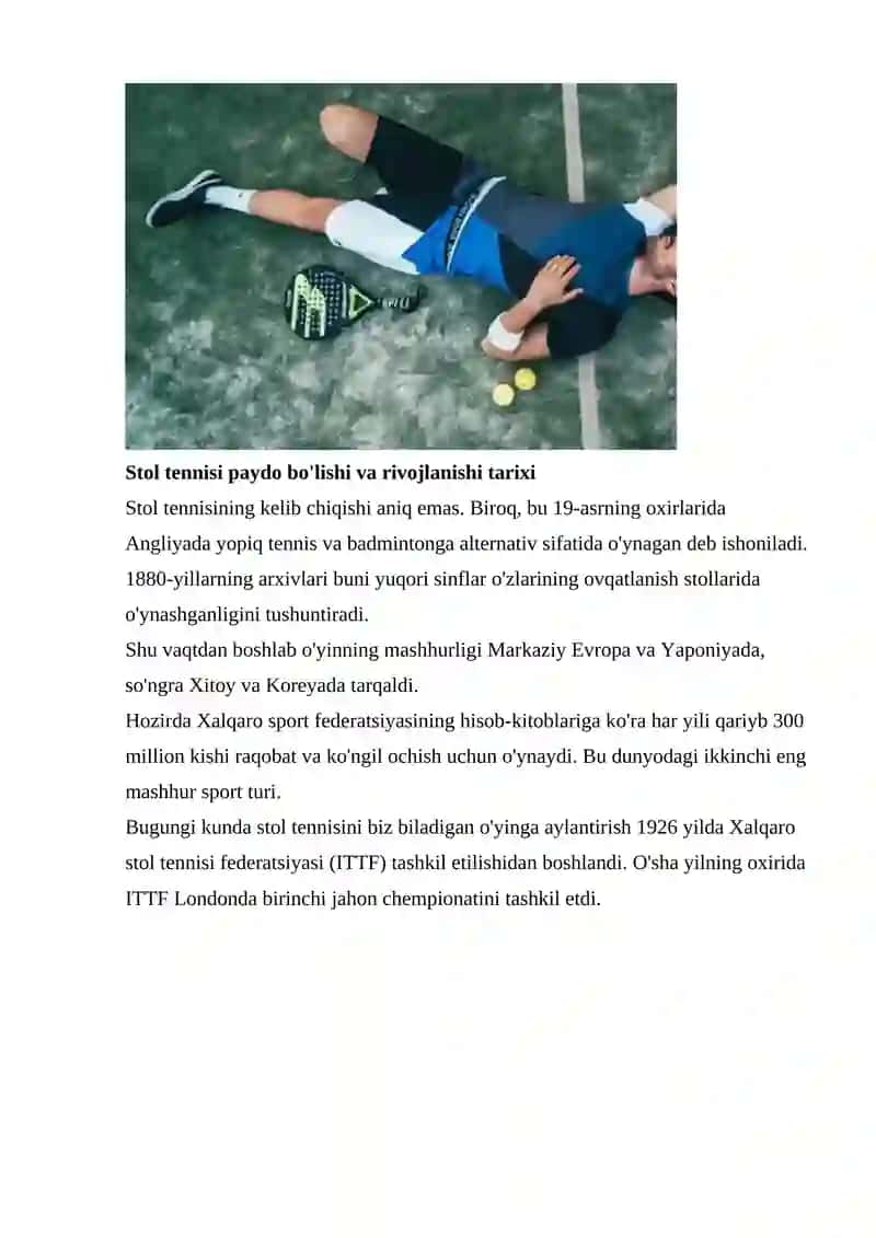 STOL TENNISI KELIB CHIQISH TARIXI 3