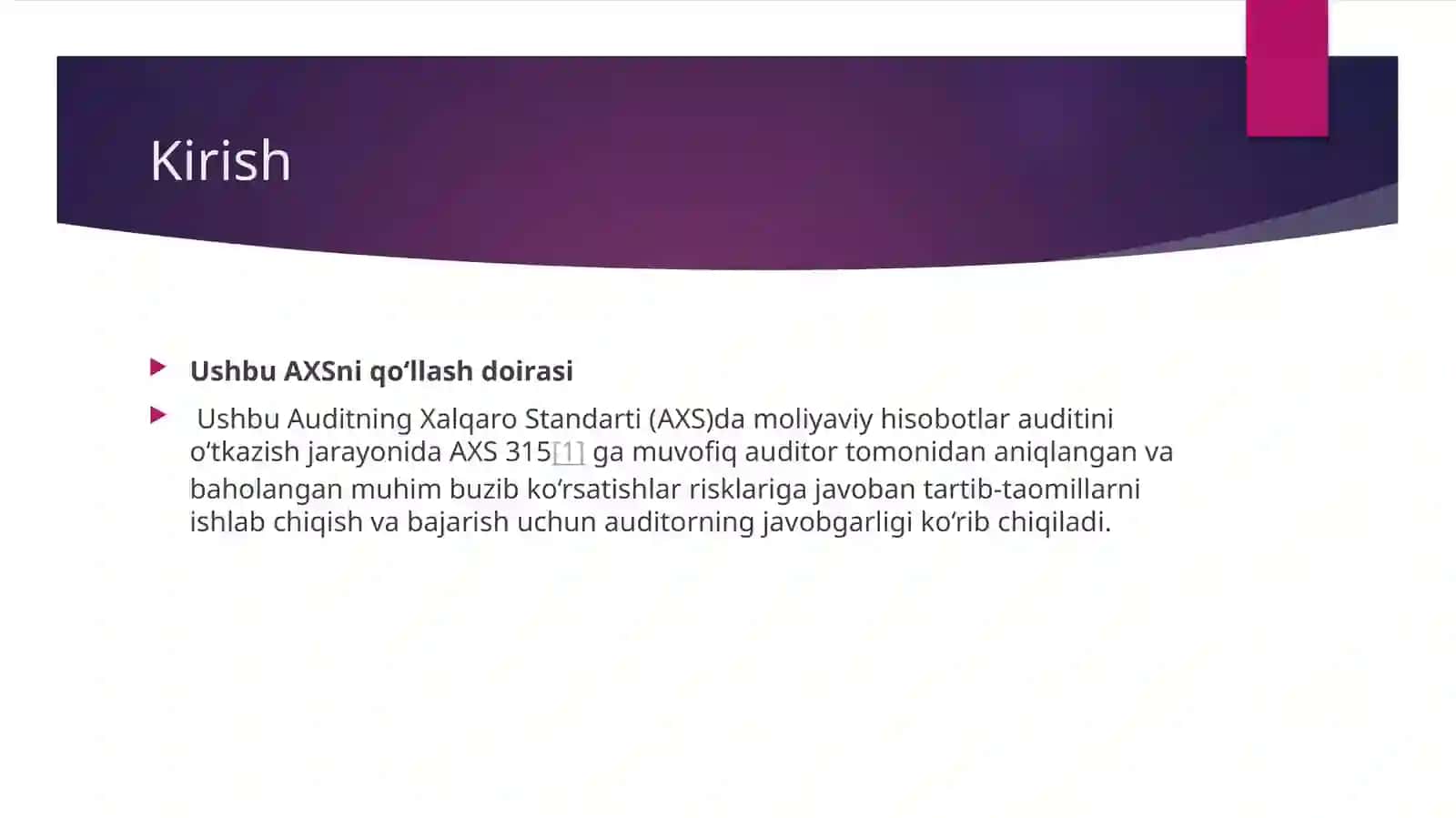 BAHOLANGAN RISKLARGA JAVOBAN AUDITORNING HARAKATLARI 3