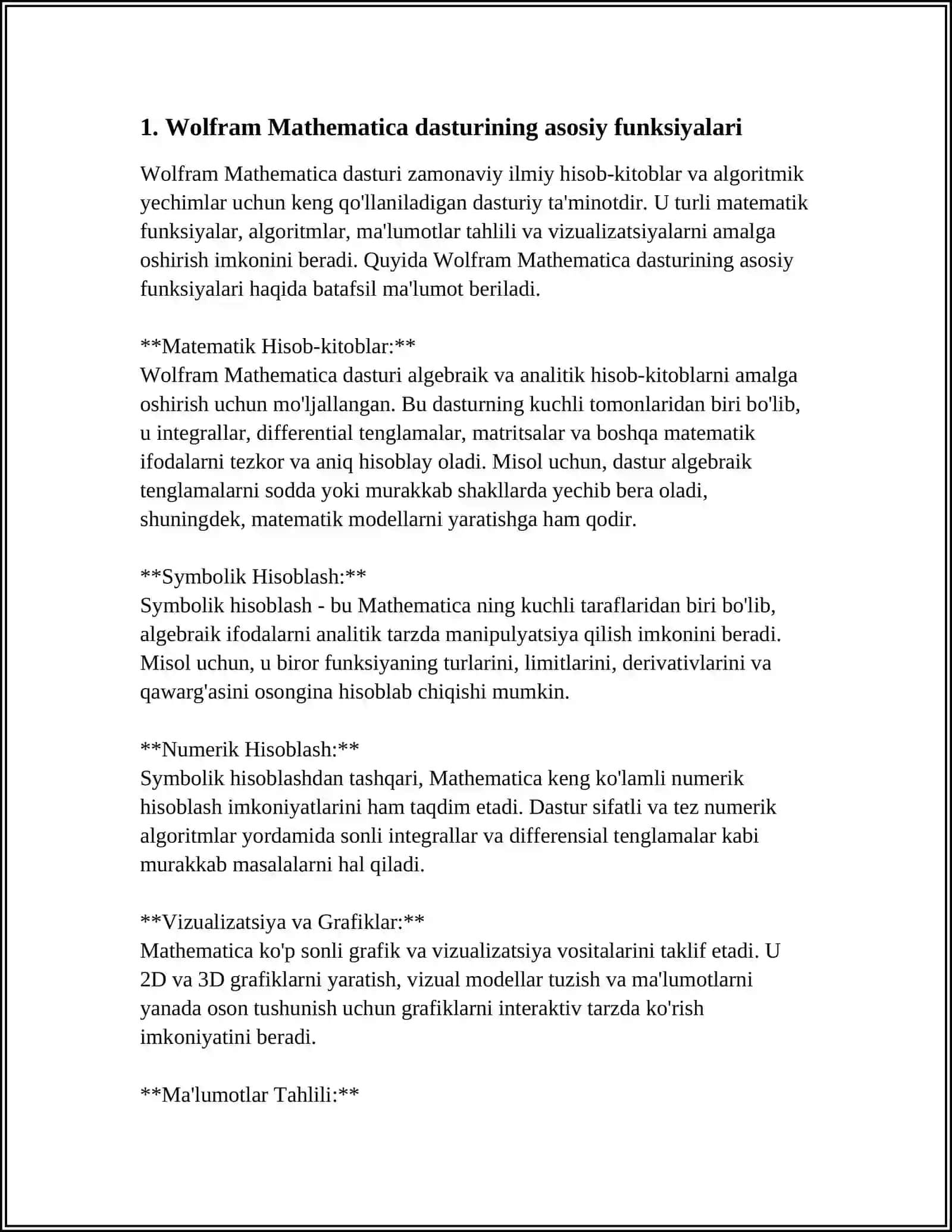 WOLFRAM MATHEMATICA SIMULYATSIYA MUHITI HAQIDA TUSHUNCHA BERING 3