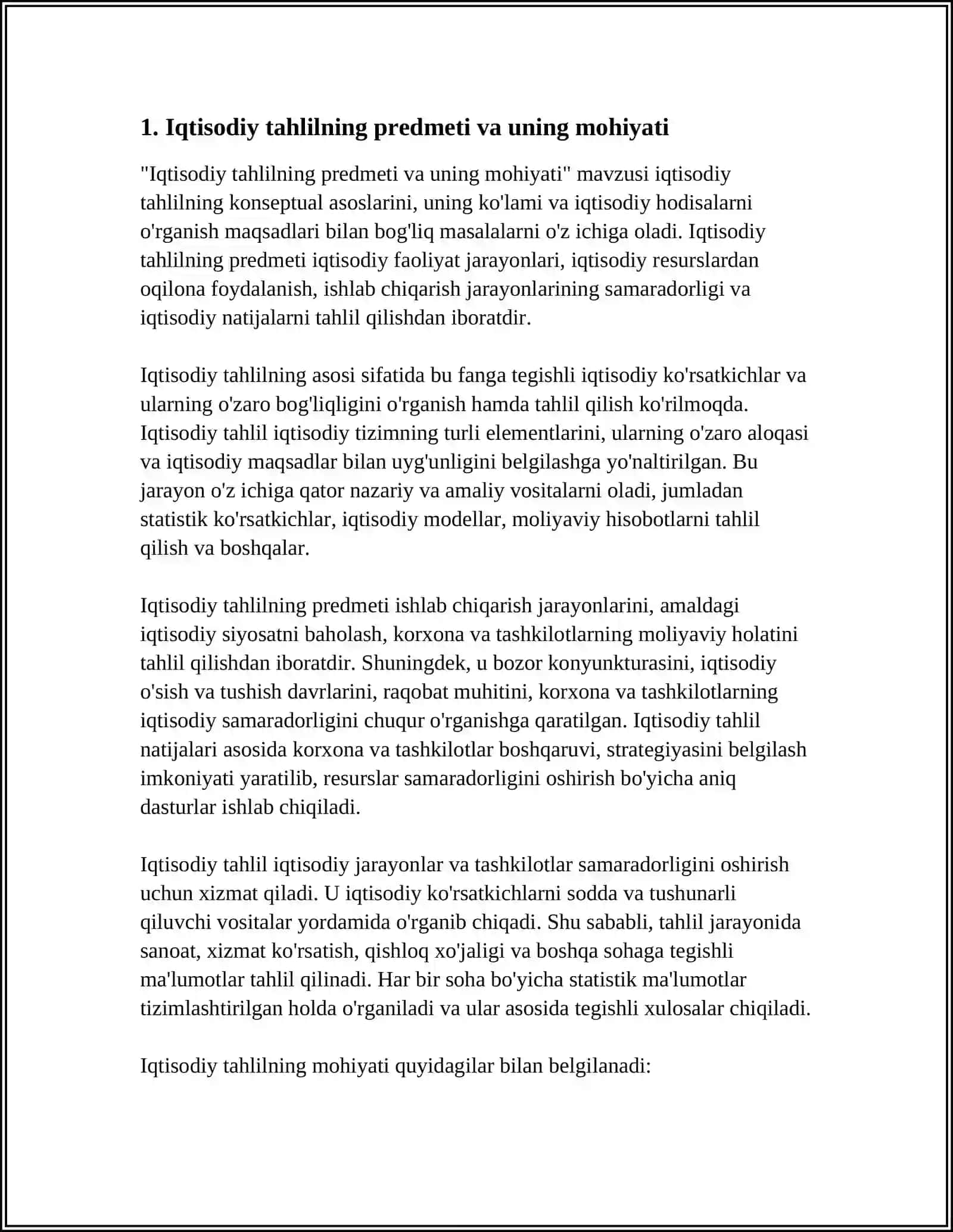 IQTISODIY TAHLILNING PREDMETI, ASOSIY VAZIFALARI VA TAMOYILLARI 3