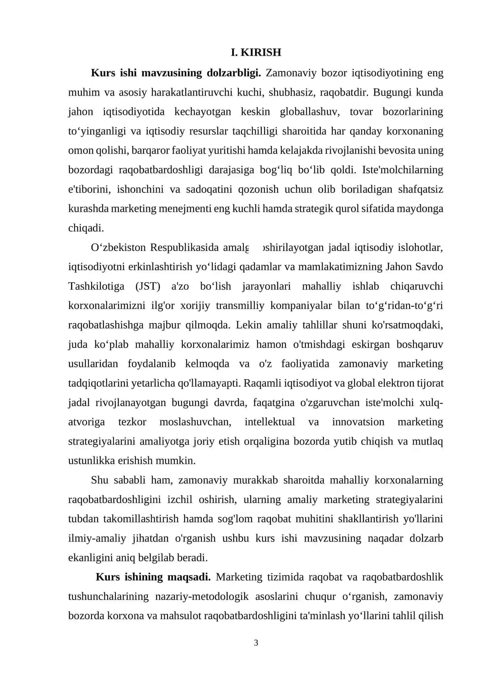 Marketingda raqobat va raqobatbardoshlik Kurs ishi 3