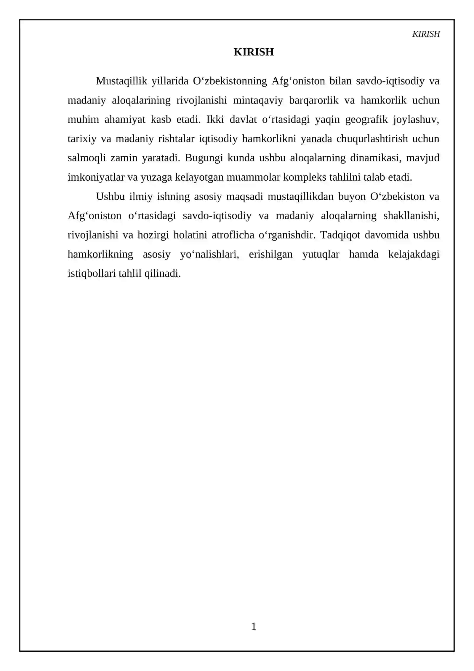 Mustaqillik yillarida oʻzbekistonning Afgʻoniston bilan savdo iqtisodiy va madaniy aloqalari 3