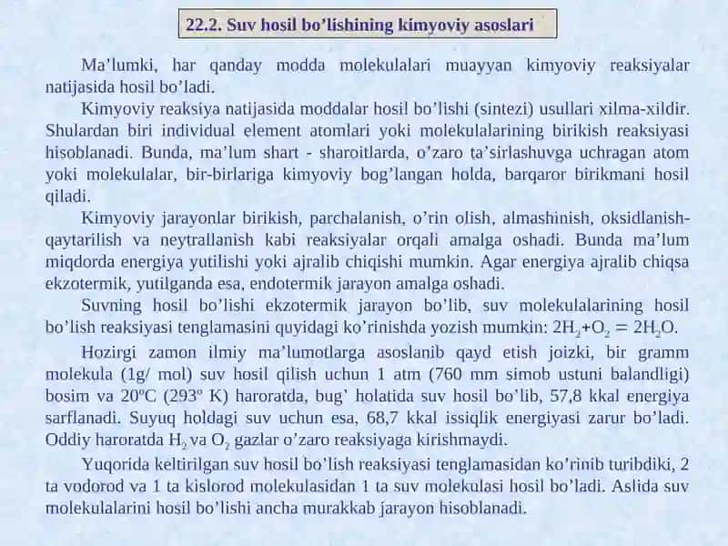 Suv hosil bo’lishining kimyoviy asoslari 3