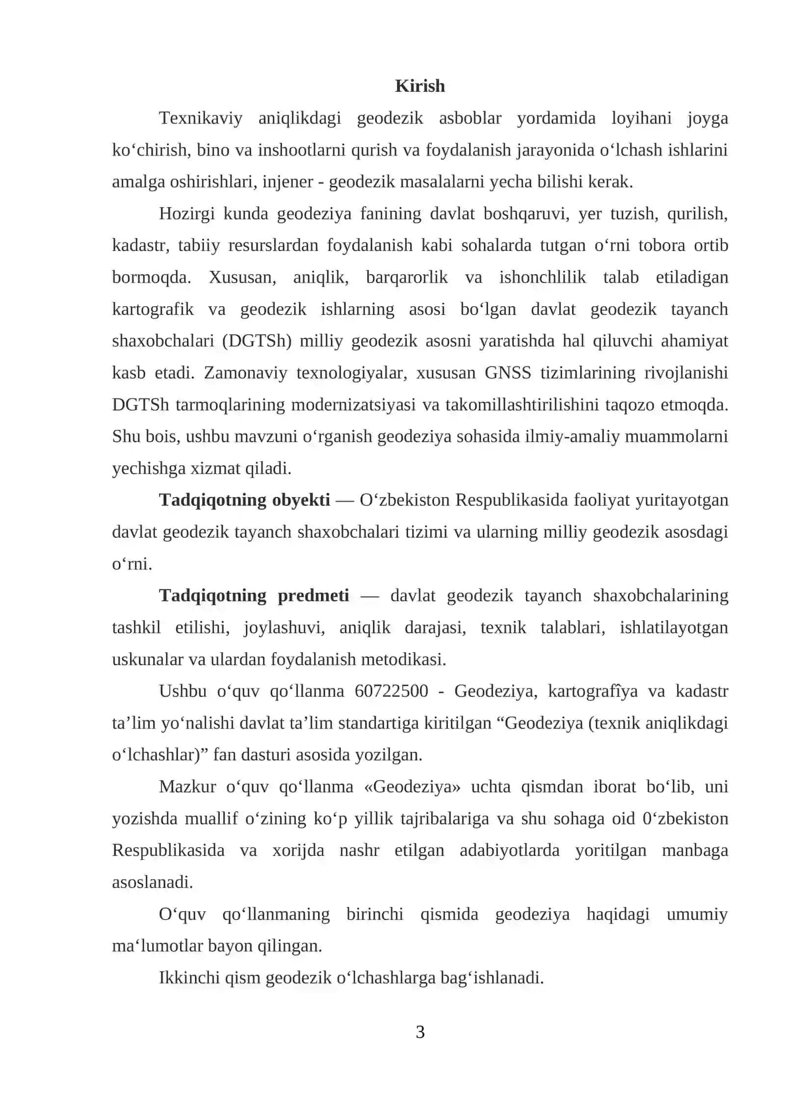Davlat geodezik tayanch shaxobchalari kurs ishi 3